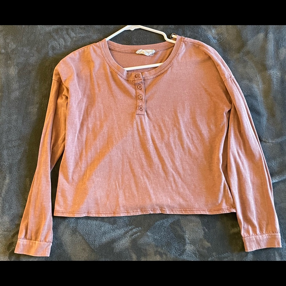 Peachy Pink Rose Half Button Up Shirt